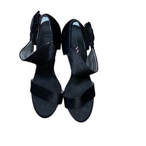 Nina Black Satin Open-Toe Ankle Strap Sandals